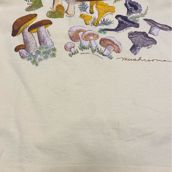 Vintage 1993 Mushroom T-shirt Pale Yellow Mushrooms Anvil Single Stitch USA Rare - Picture 3 of 16